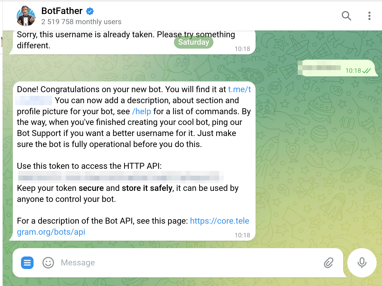 the botfather interface